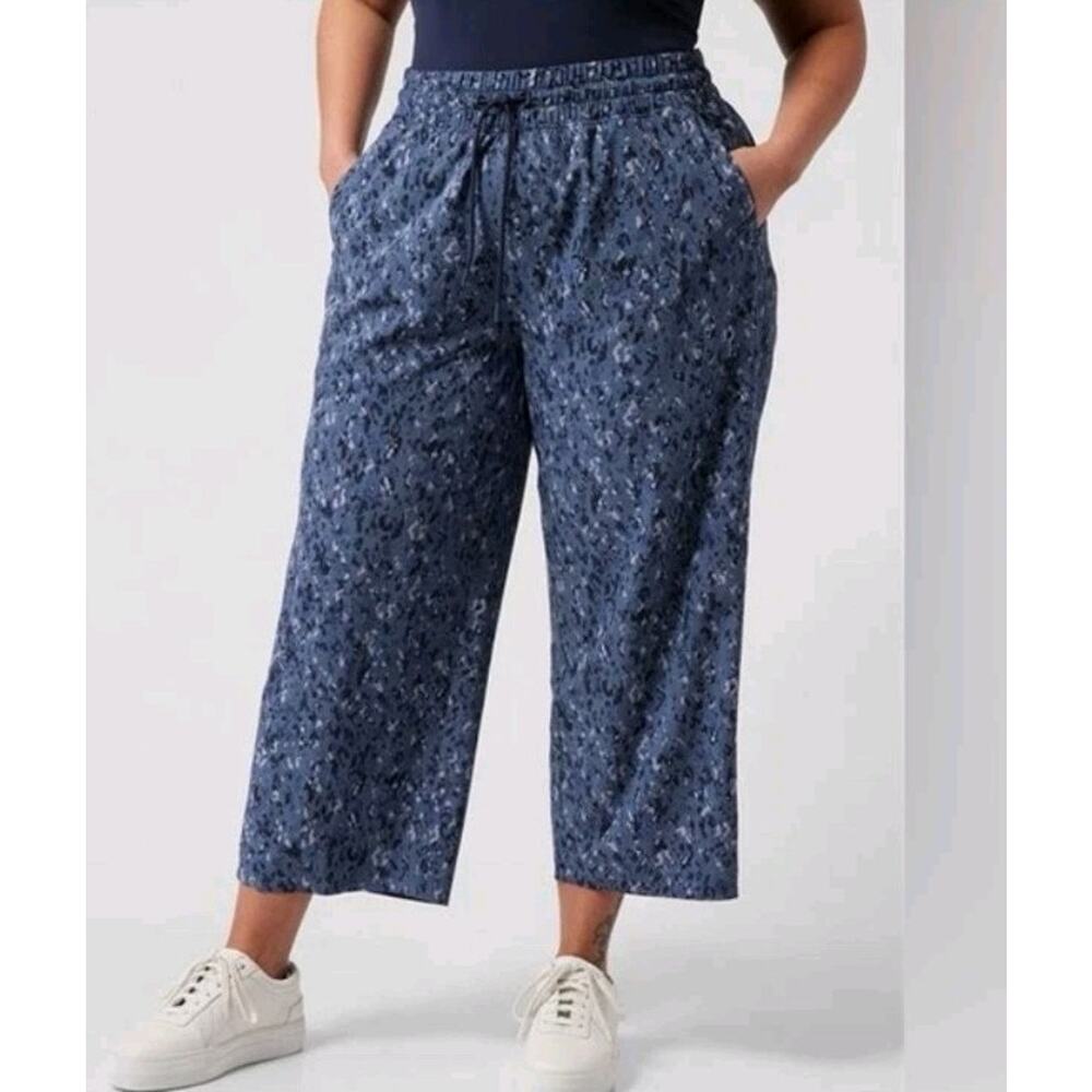 Athleta Women’s SZ 14P High Rise Wide Leg Ankle Crop Avenue Pants Blue festival